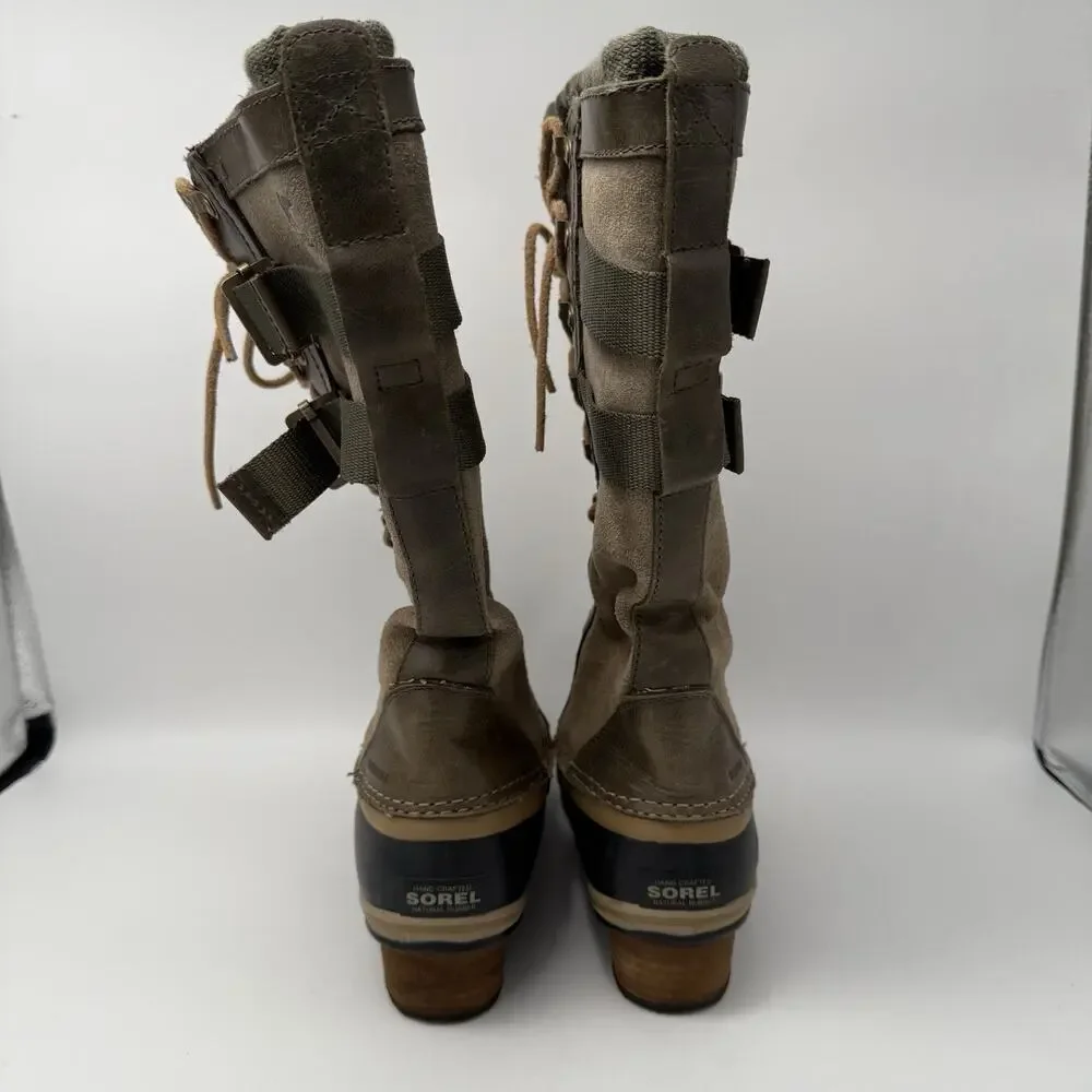 Sorel Boots Conquest Carly 2 Womens Size 8 Green Waterproof Lace Up Winter Suede